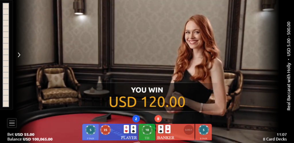 Spill nå - Real Baccarat med Holly