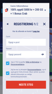 Oppgi e-post og opprett passord