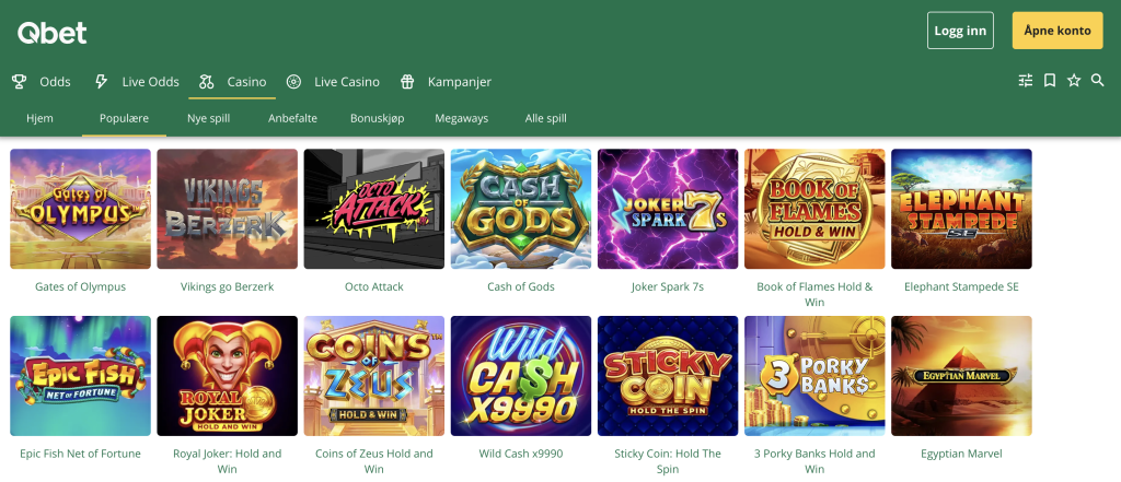 Qbet Casino spilleautomater